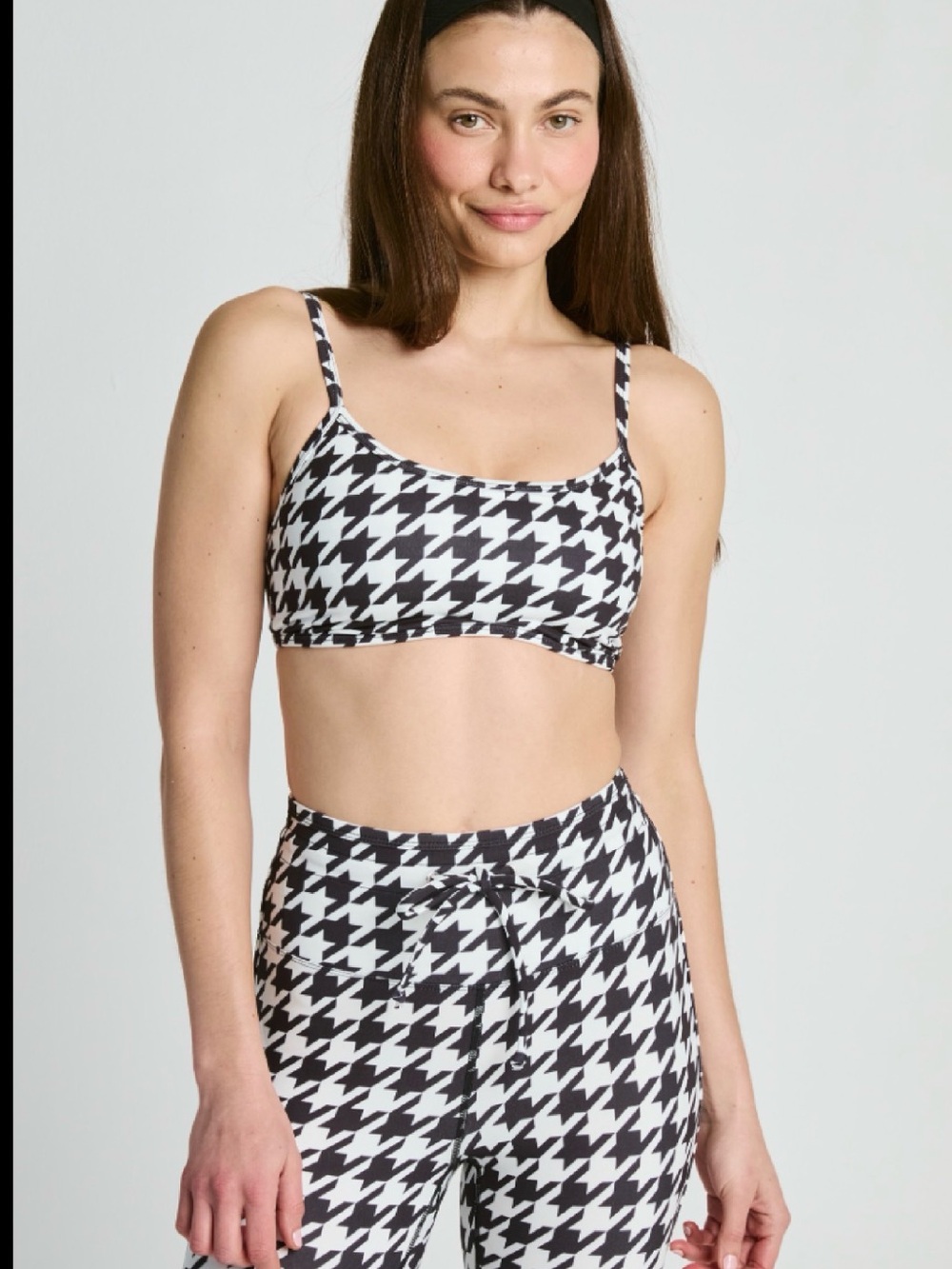 Year of Ours Black & White Houndstooth Crop Bra